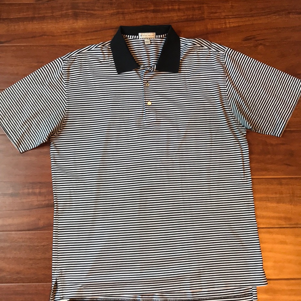 Peter Millar black and white stripped Polo